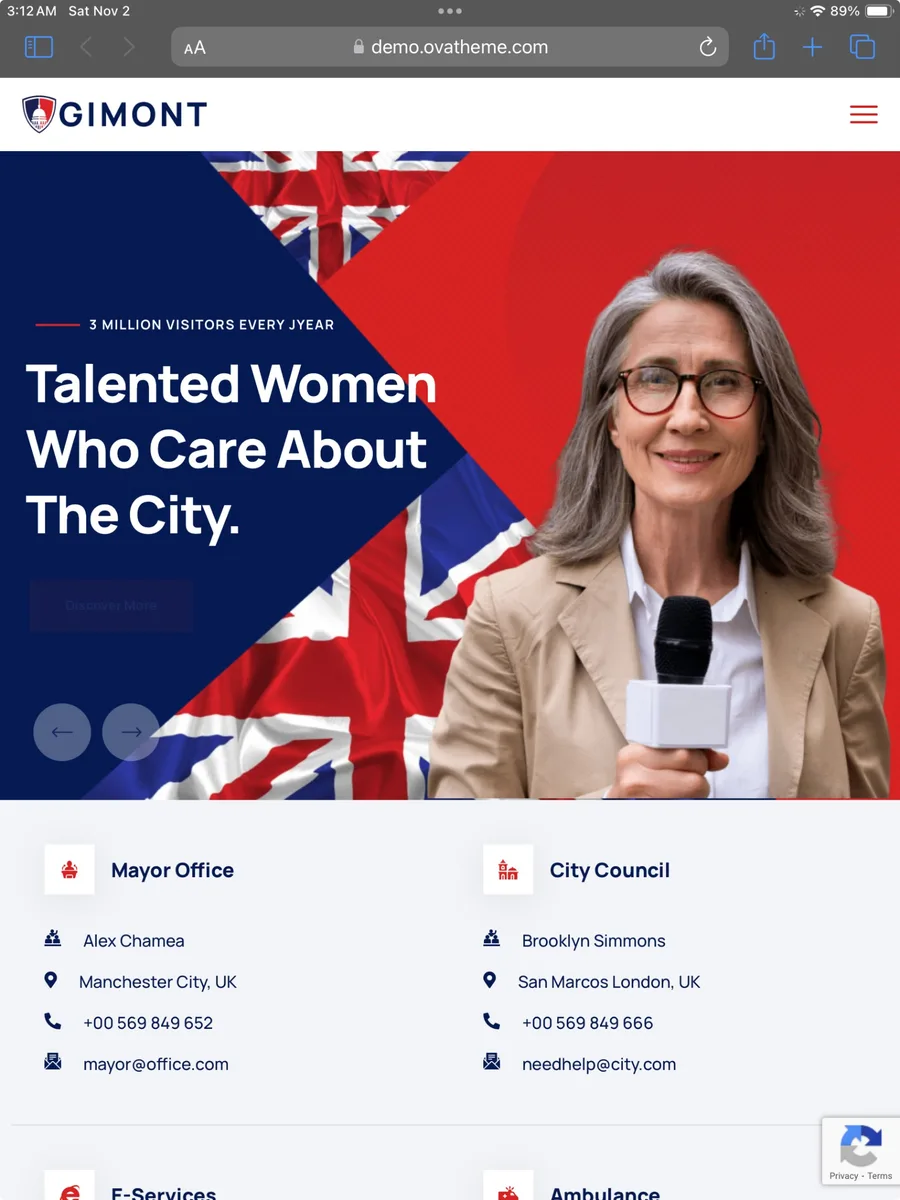 Illustrative municipal website displayed inside a vertical tablet mockup