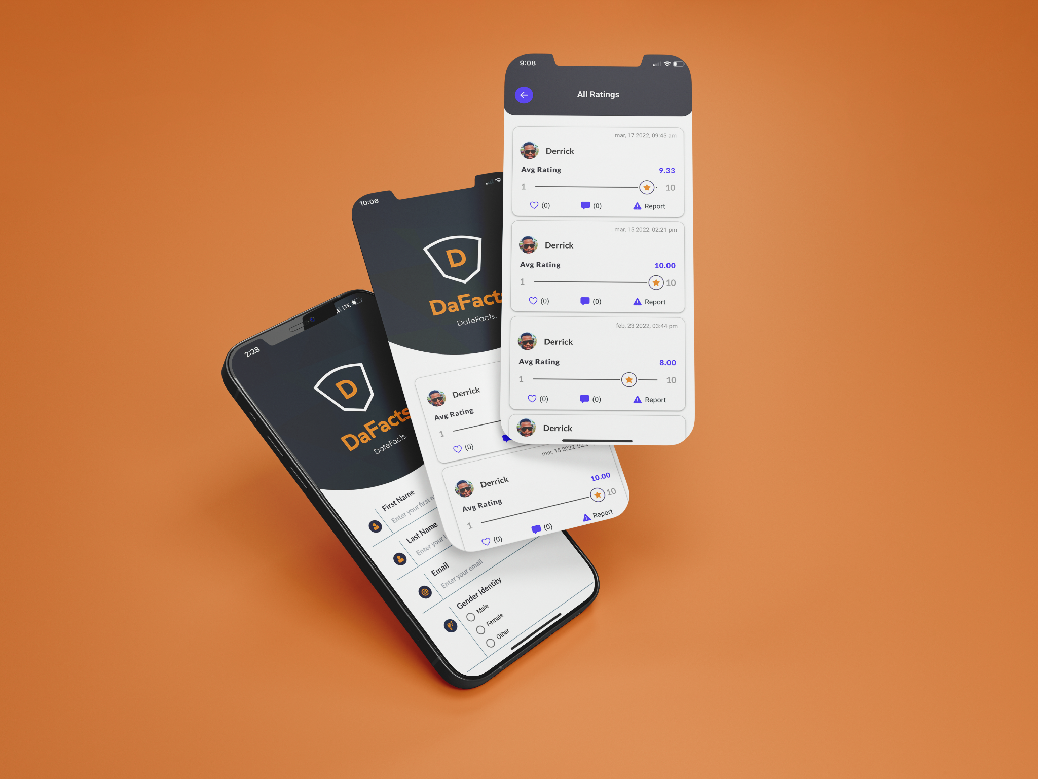 DateFacts mobile app mockups